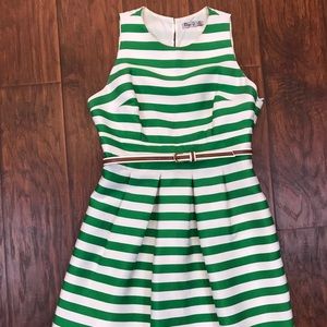 Eliza J Green and Navy Striped Dress
